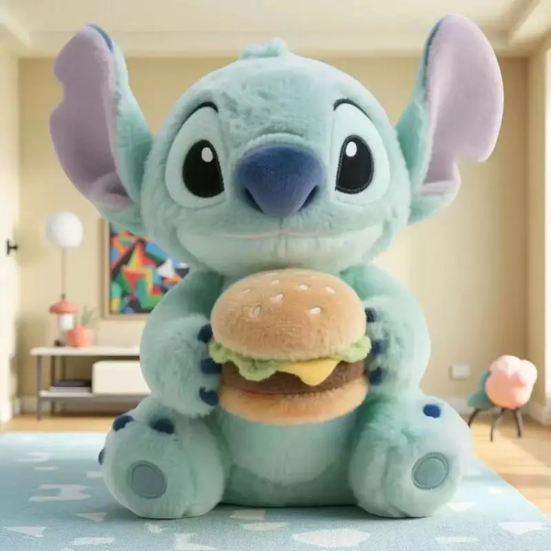 Disney Stitch Hamburger Design Gefülltes Plüschtier Niedliche Cartoon-Anime-Schlafkissenpuppe für Mädchen Ideales Geburtstagsgeschenk