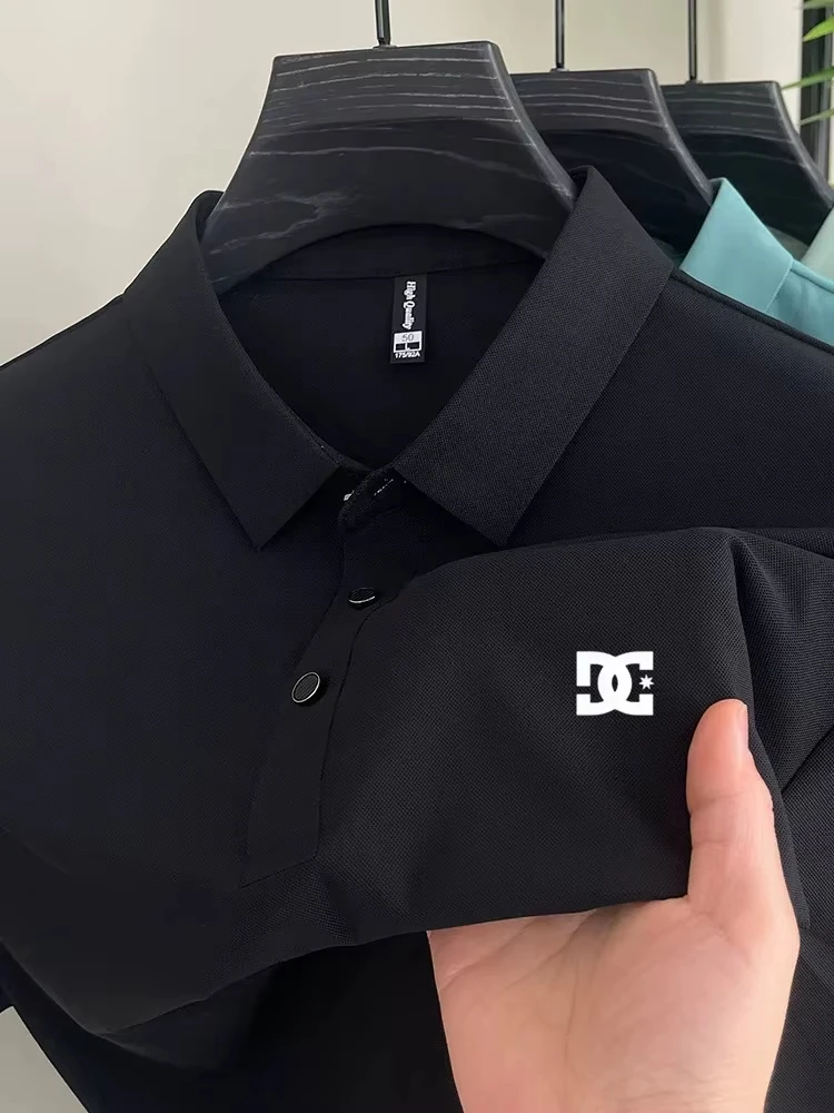 Herren-Poloshirt mit einfarbigem DC-Stern-Print, atmungsaktives, knitterfreies Kurzarm-Oberteil für den Business-Casual-Sommer – Detail 2