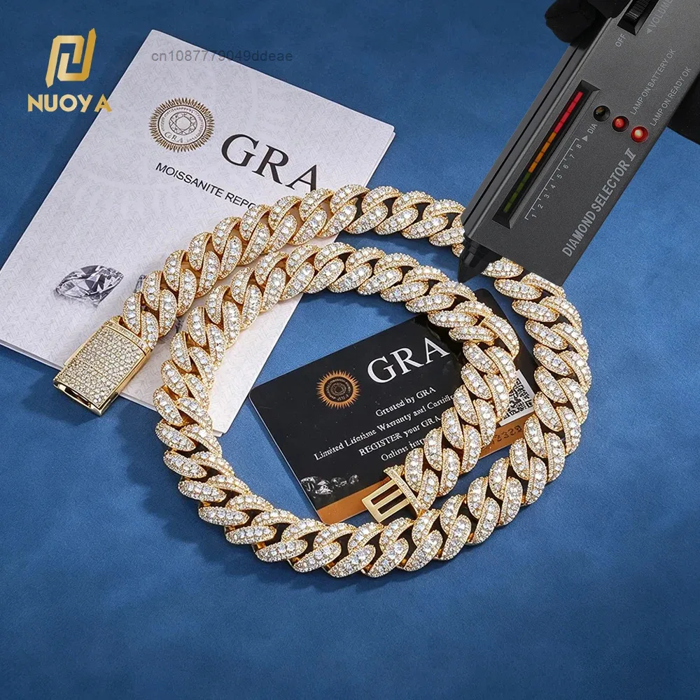 New NUOYA Arrival Round Brilliant Cut Moissanite Cuban Link Chain Necklace 925 Sterling Silver Hip Hop Jewelry Gift for Men..