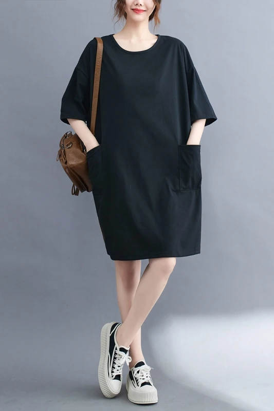 Vestido cseta f plus size, e, estilo coreano, crimento médio, com bolso, carne oculta, emaecimento, mod...
