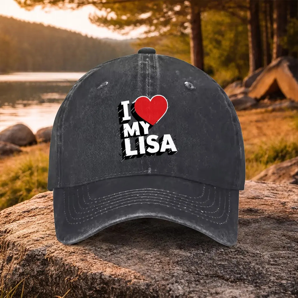 Casual Versatile Lisa Heart Cheer Print Washed Baseball Cap, Suitable for Golf, Casual Wear And Outdoor Activities, Unisex Golf