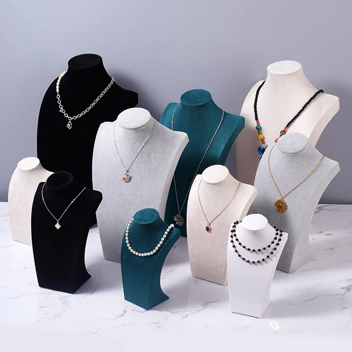 1PCS Fleece Portrait Model Necklace Display Stand Jewelry Neck Model Hanging Stand Counter Window Jewelry Storage Organizer