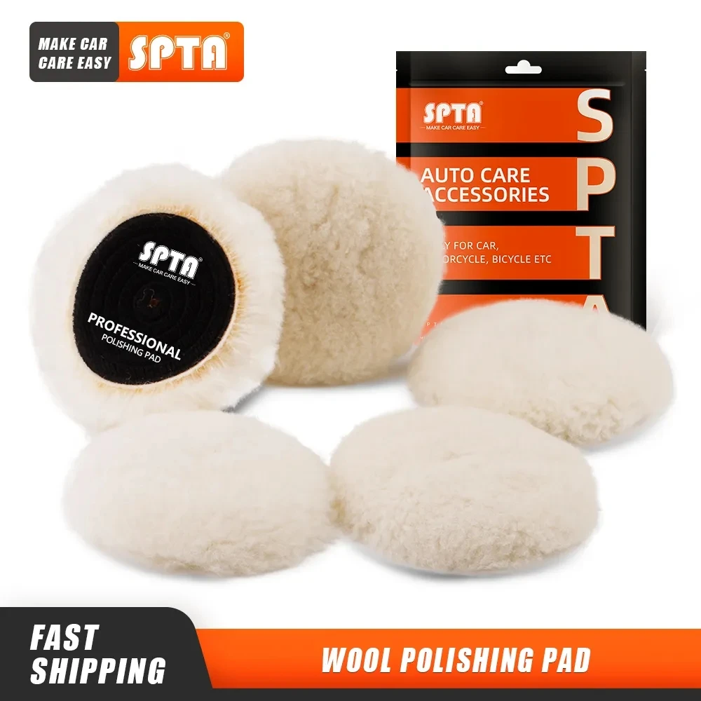 (Single Sale) SPTA 1/2/3/5/6/7 Inch Heavy Cut Wool High Density Lambs Polishing Pad For DA/RO Car Polisher