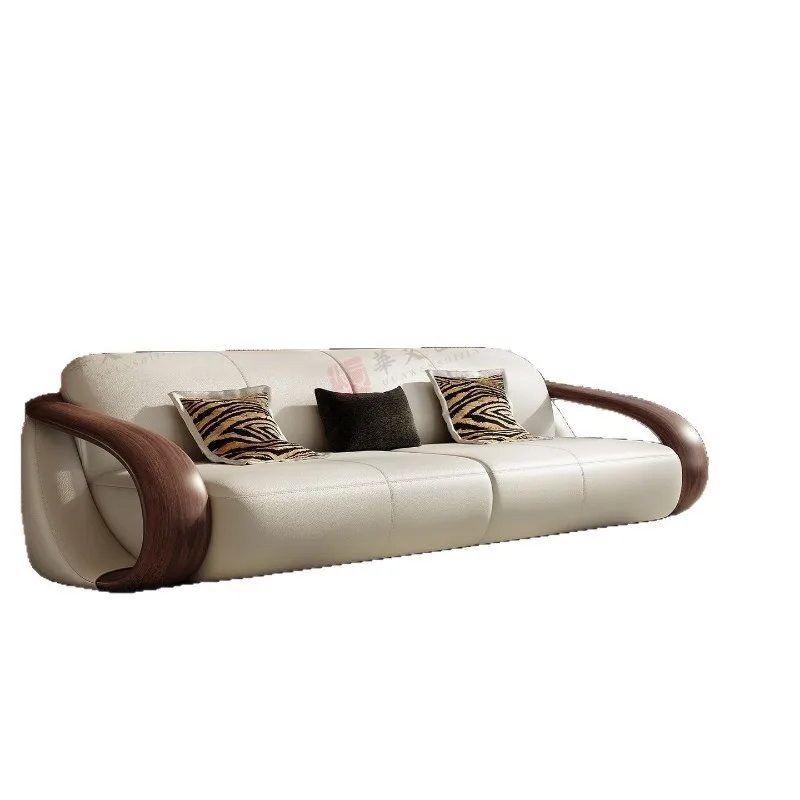 Solid wood sofa combination simple modern size apartment family living room straight row