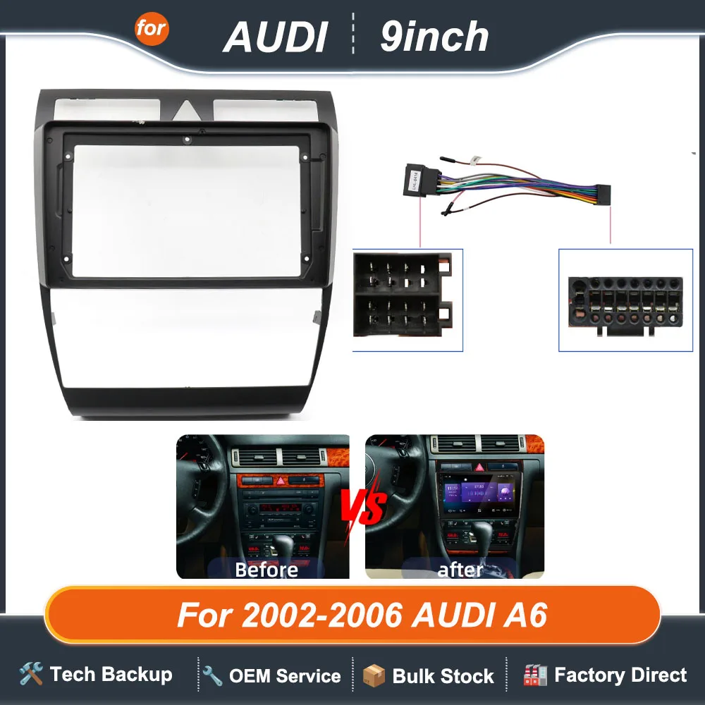 

Car Radio Fascia Frame For 2002-2006 AUDI A6 9 inch Stereo Panel Wire Harness Power Cable Adapter Canbus Decoder
