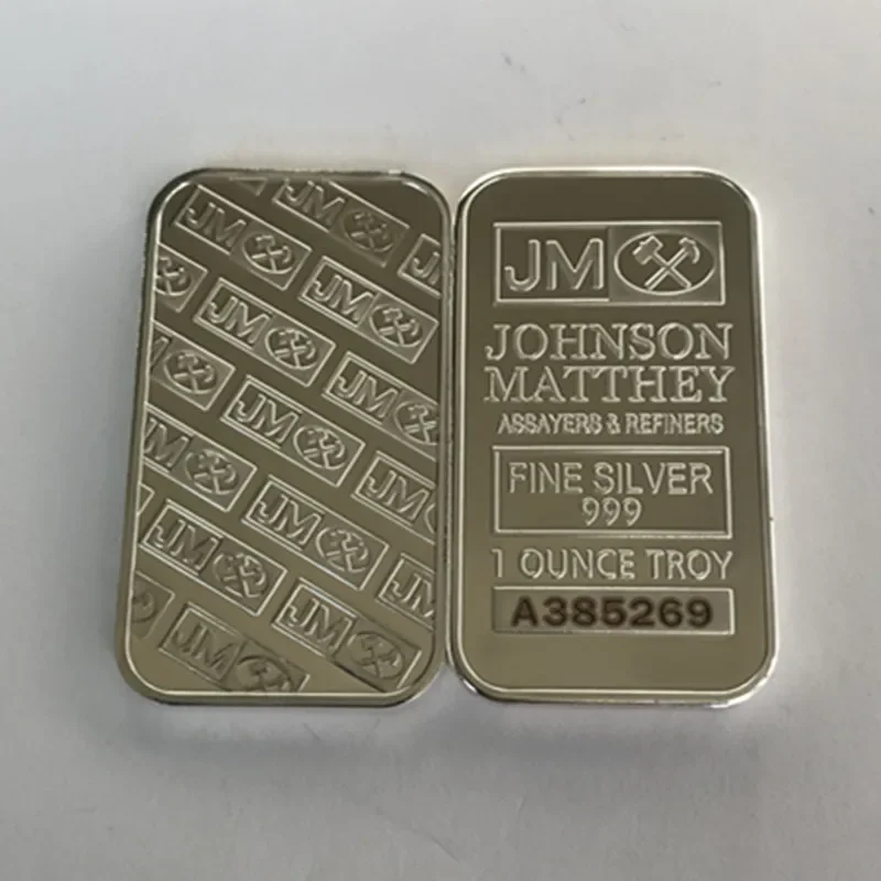 4 pcs The Non magnetic  Johnson Matthey JM  silver gold plated bullion souvenir coin bar with different laser serial number