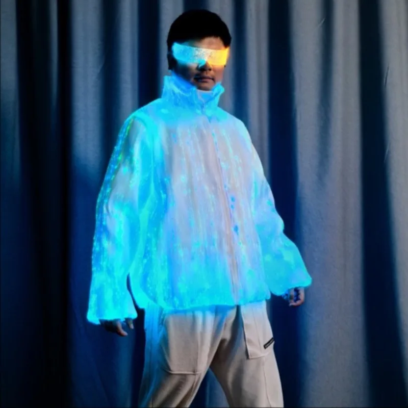 

LED Fiber Optic Coat Luminous Light up Party Rave Outfit Men Nightclub DJ Futuristic Clothing Stage Performance Wear 2026