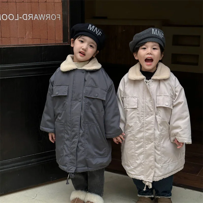 Jacket Girls Coat Winter Cotton Windbreak 2025 Gray Warm Thicken Teenagers Overcoat Plus Size Children's Clothing