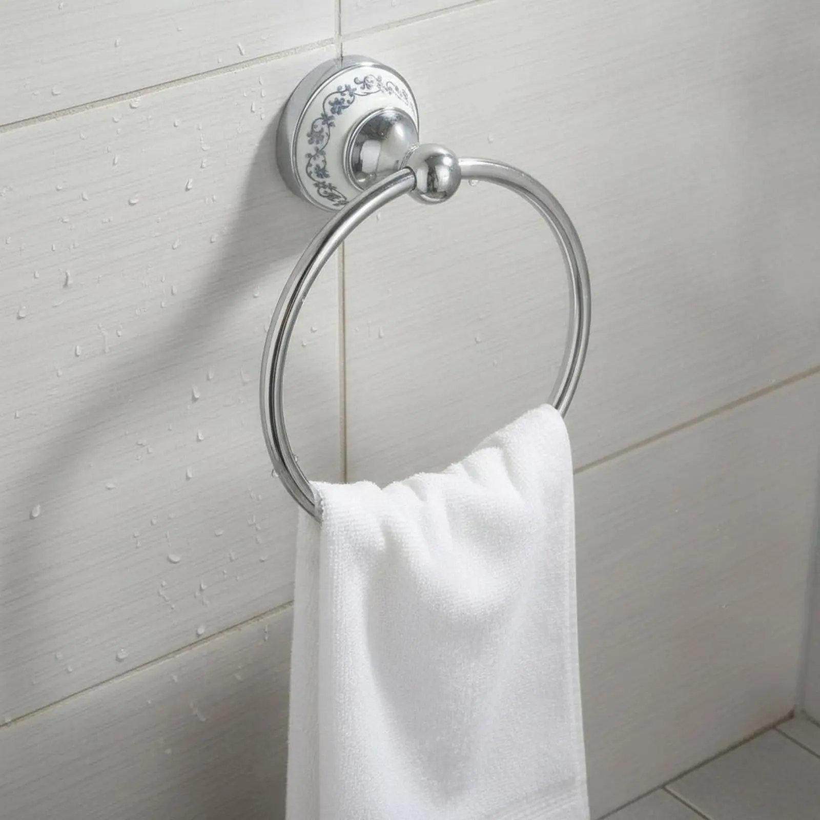 2 Pieces Ceramic Towel Loop Long-Lasting Stainless Steel Towel Loop Ceramic Wall Hook Easy to Clean Washroom Fixture Space