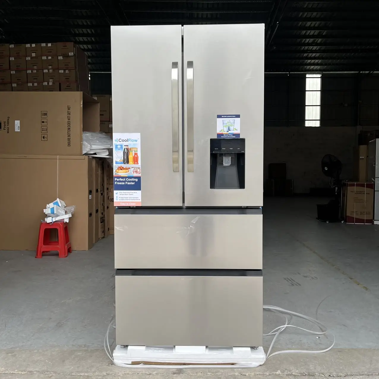 

French Door Refrigerator with Water Dispenser Drawer Freezer Air Cooling Big Size 628L Frost Free Big Home 4 Door Fridge BCD-628