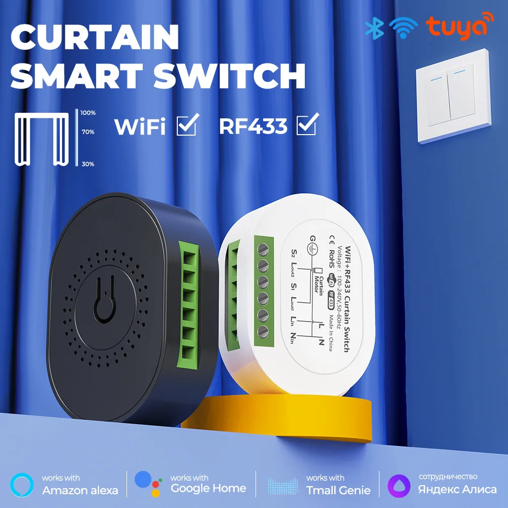 Módulo de interruptor de persiana enrollable inteligente Tuya, WiFi, RF, 433Mhz, Control por voz, funciona con Alexa y Google