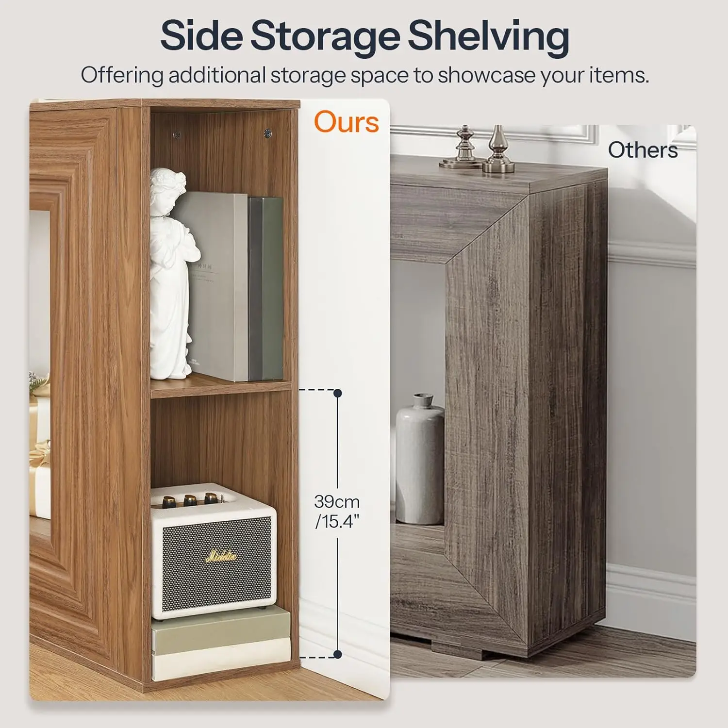 طاولة وحدة التحكم في المزرعة، طاولة المدخل مقاس 43.3 بوصة، طاولة الأريكة، رفوف تخزين جانبية لطاولة الأريكة، طاولة مميزة للمدخل #3