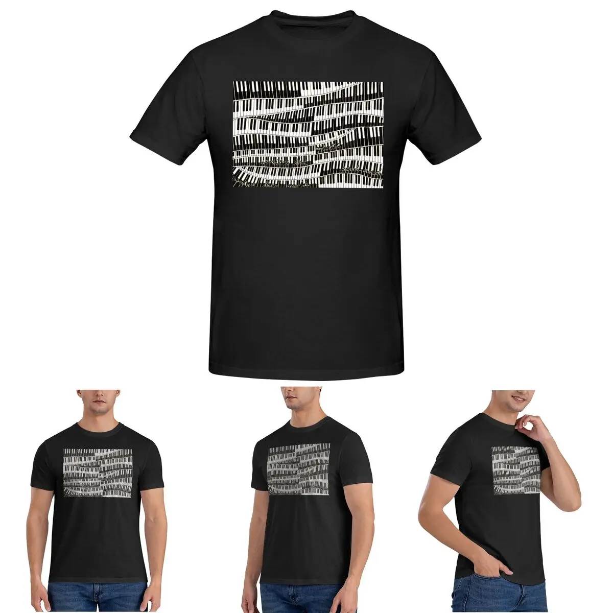 

Abstract Piano Keys With Musical Notes T-Shirt for Men Cotton Plus Size T Shirts Men's Short Sleeve Crew Neck Clothes Tops S-6XL