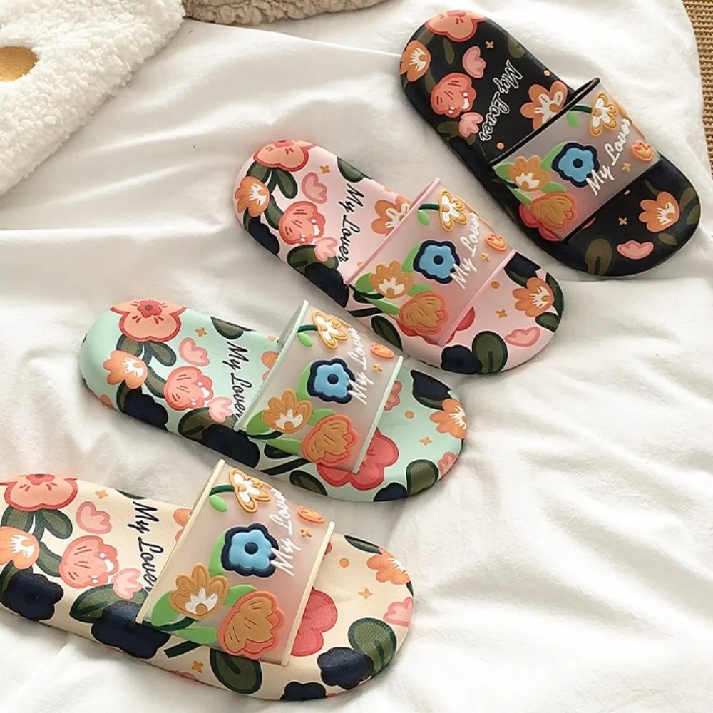 

Casual Transparent Sweet Flower Slippers PVC Beachwear Platform Flip Flops Anti Slip Shoes Slides Sandals Summer
