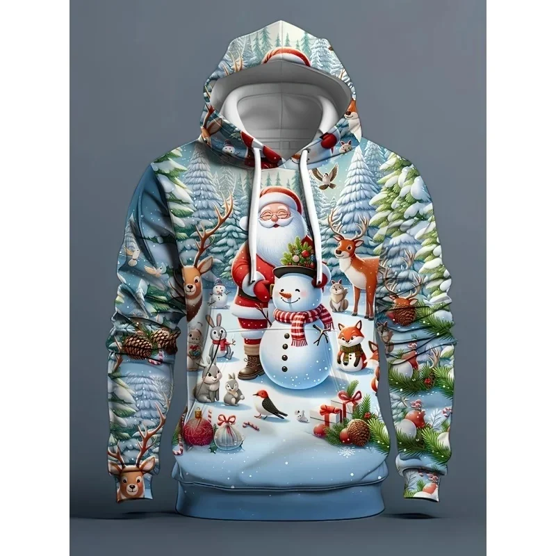 Cartoon Christmas Pattern Hoodie For Men Women Santa Claus Deer 3D Printed Pullovers Casual Hoodies Tops Long Sleeves Sweatshirt