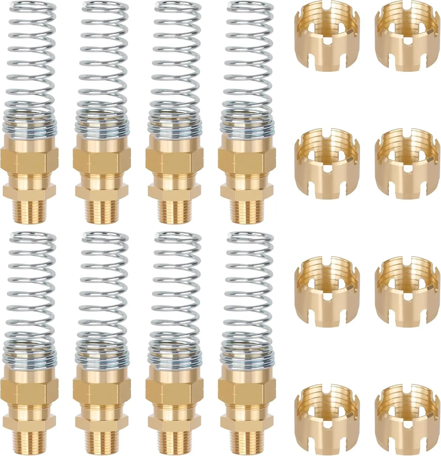 

8PCS Brass DOT Air Brake Hose End Fittings, 1/2” Hose x 1/2” Male Connector with Spring Guard, Repair Kit with Sleeve Tubes