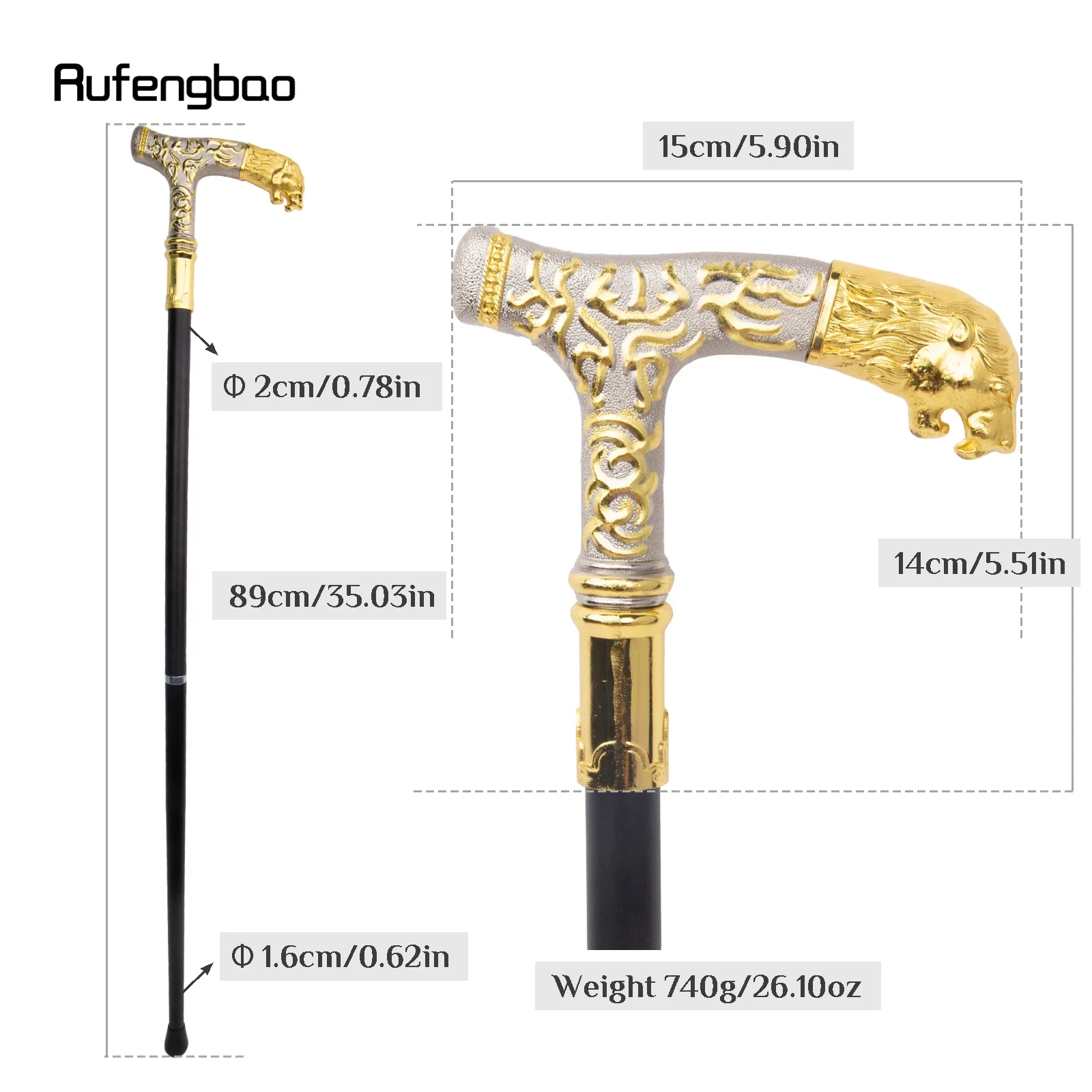 Golden White Lion Handle Luxury Walking Stick Party Fashion Elegant Walking Stick Decorative Cospaly Cane Knob Crosier 89cm