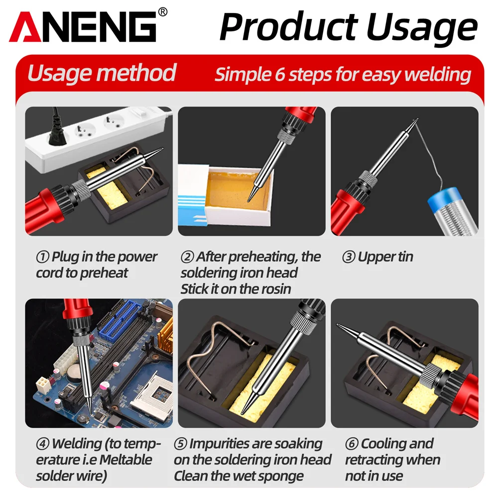 ANENG SL104 Electric Soldering Iron 11 Kits Set Ceramic Heater Solder Tips Quick Tin 60W Equipment Electric Welding Repair Tools