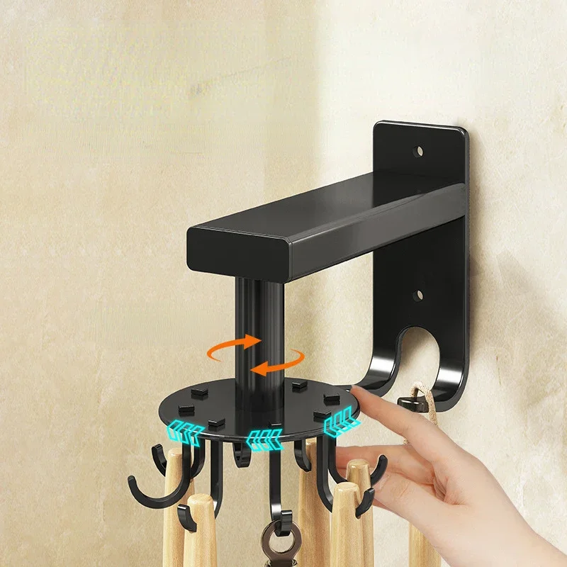 Kitchen Hook Frame Light Luxury Storage Rack Spatula Storage Rack Rotary Space Aluminum Six Claw Kitchen Hook Hole Free Hook