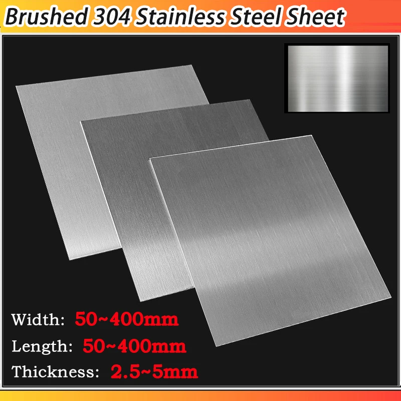 1pc Thickness:2.5mm~5mm Length: 50~400mm Width 50~400mm 304 Stainless Steel Square Sheet Plate Flat Brushed Metal Polished Plate