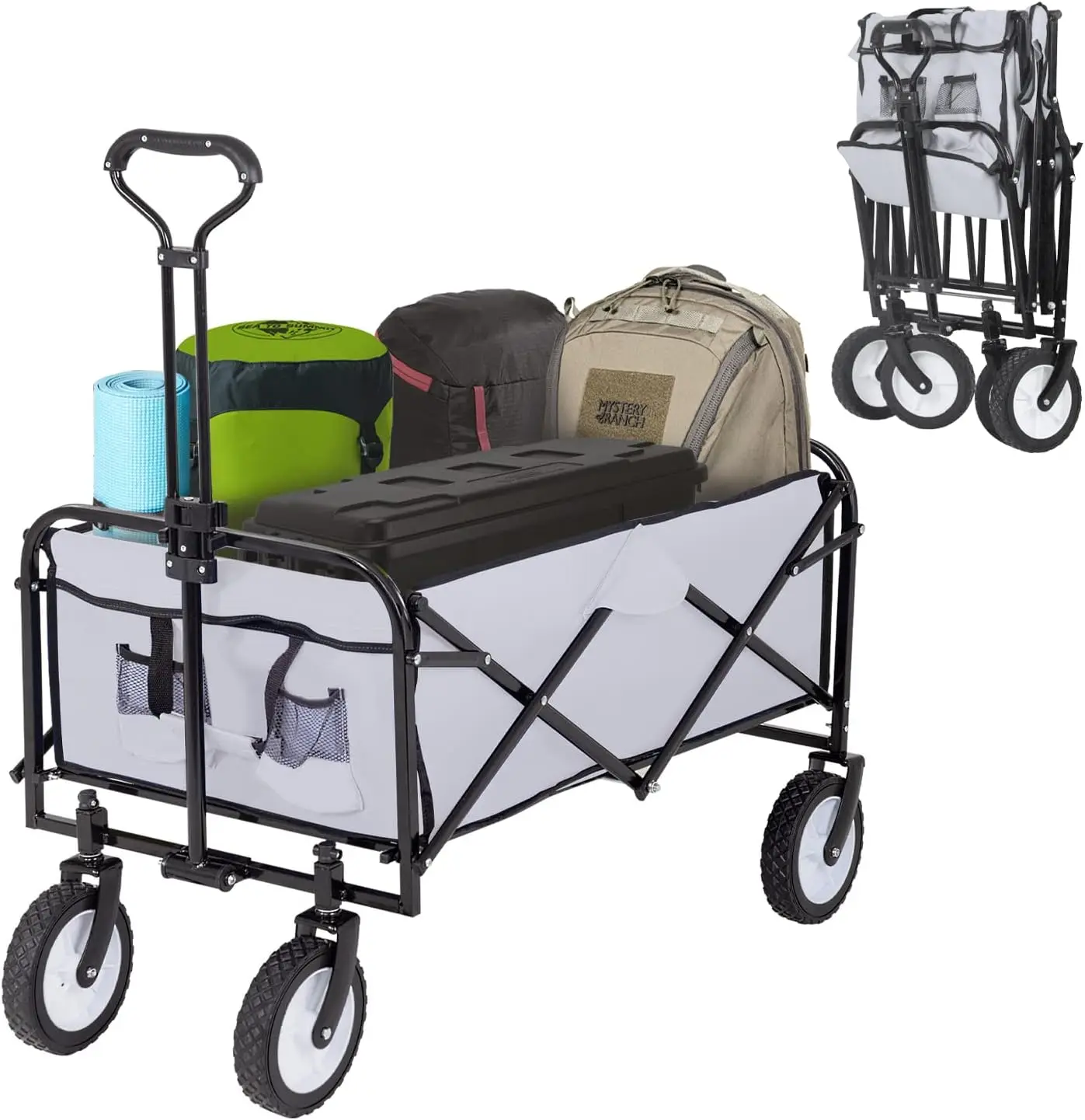 

Folding Wagon Garden Cart Collapsible Beach Wagon Grocery Wagon with 4 Universal Wheel for Shopping Park Picnic, Beach Trip, Out