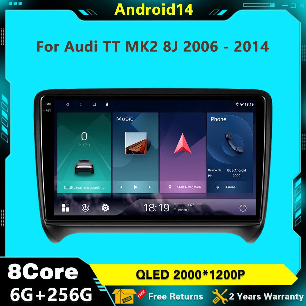 

For Audi TT MK2 8J 2006 - 2014 Android 14 Car Radio Multimedia Video Player Stereo Navigation Head Unit No 2din DVD GPS 4G WIFI