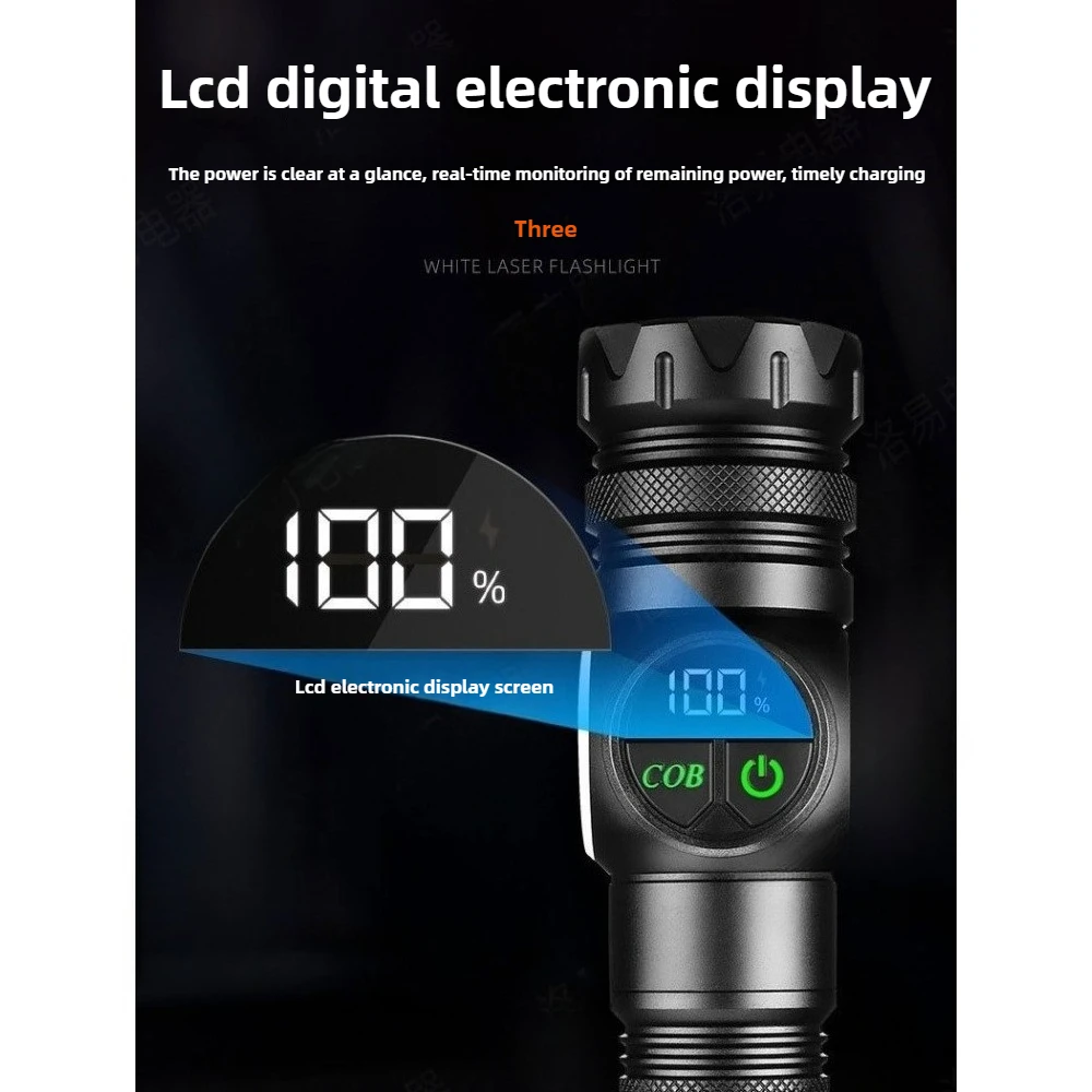 ABS เลเซอร์สีขาว + ไฟฉาย COB ชาร์จ USB ในตัวโคมไฟตั้งแคมป์กลางแจ้งซูมไฟฉาย LED สีแดงและสีน้ําเงินระยะไกล