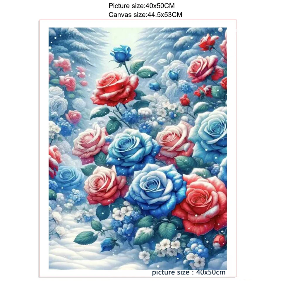 DIY Diamond Painting New 2024 Winter Colour Romantic Snow Rose Cross Stitch Kit Embroidery Full Diamond Mosaic Flower W341