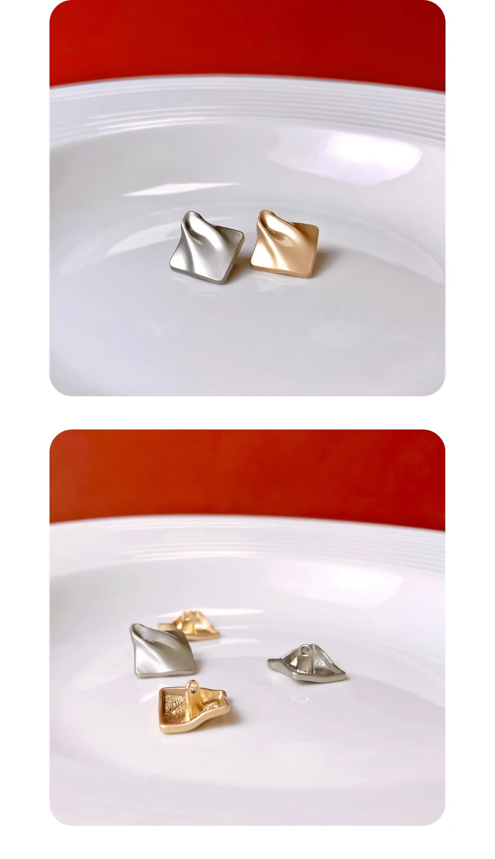10 stücke Metall Knopf Unregelmäßige Diamant Form Falten Knopf Dekorative Hochwertige Mode Kleidung DIY Handwerk Knopf Zubehör – Detail 3