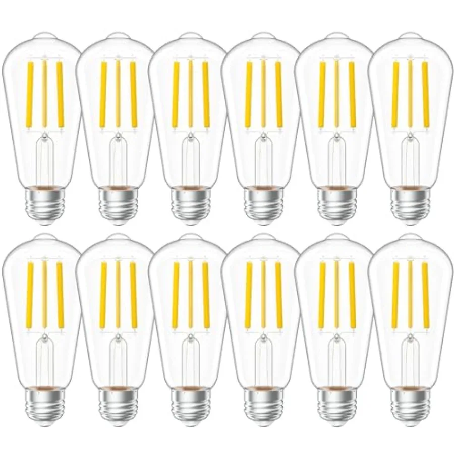Sunco 12 Pack Vintage LED Edison Bulbs, 75W Equivalent 8.5W, 1000 LM, Dimmable ST58 Filament, ST18, E26 Medium Base, Clear Glas