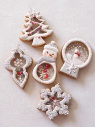 Cortador de galletas de copo de nieve de bola de cristal de Navidad, muñeco de nieve, cuentas de árbol de Navidad, sello de galletas, molde prensado de plástico de galleta agitador DIY