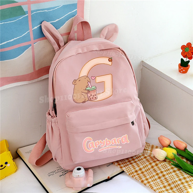 Capybara Nettes Kind Rucksack Brief A-Z Anime Kawaii Druck Student Buch Lagerung Schule Tasche Erwachsene Büro Computer Rucksack Geschenk heißer