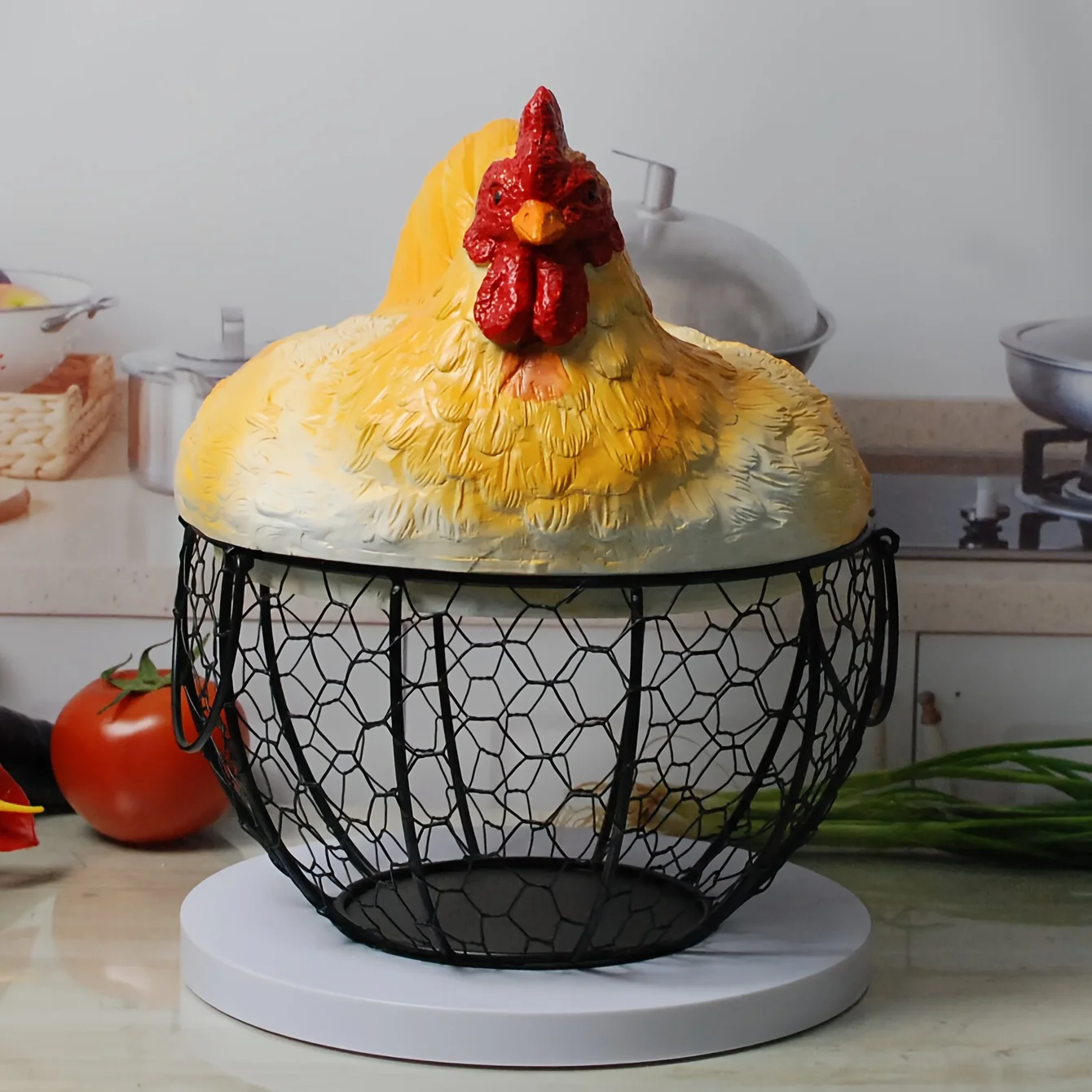 Creative Hen Storage Basket Iron Home Kitchen Snack Fruit  Egg Holder Decor