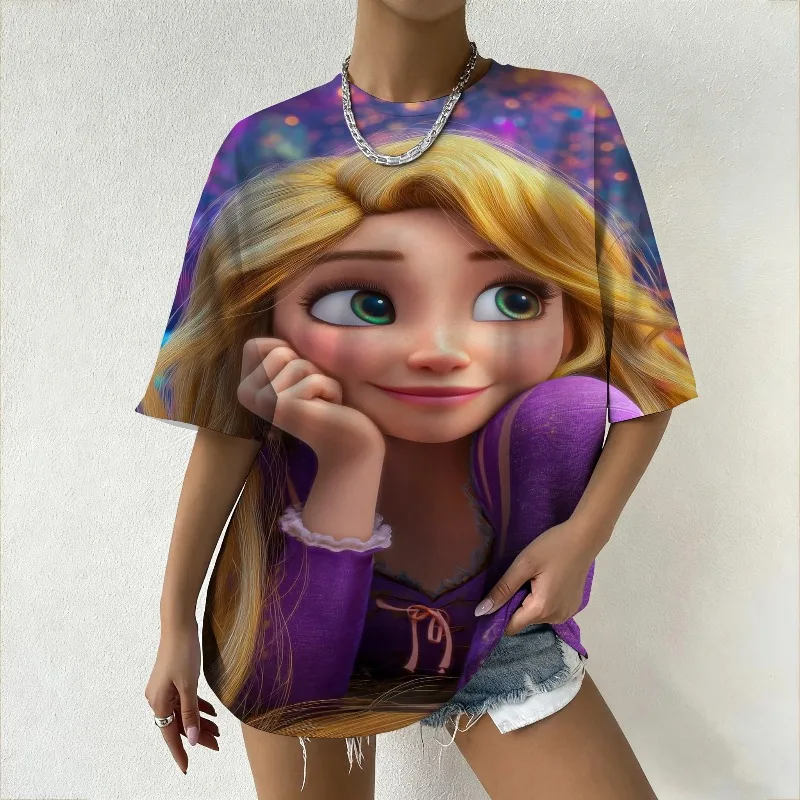 

2025 Disney Tangled Women's Summer T-Shirt Rapunzel Print Casual Top for Fashion Streetwear & Versatile Daily Outfits Y2k Top