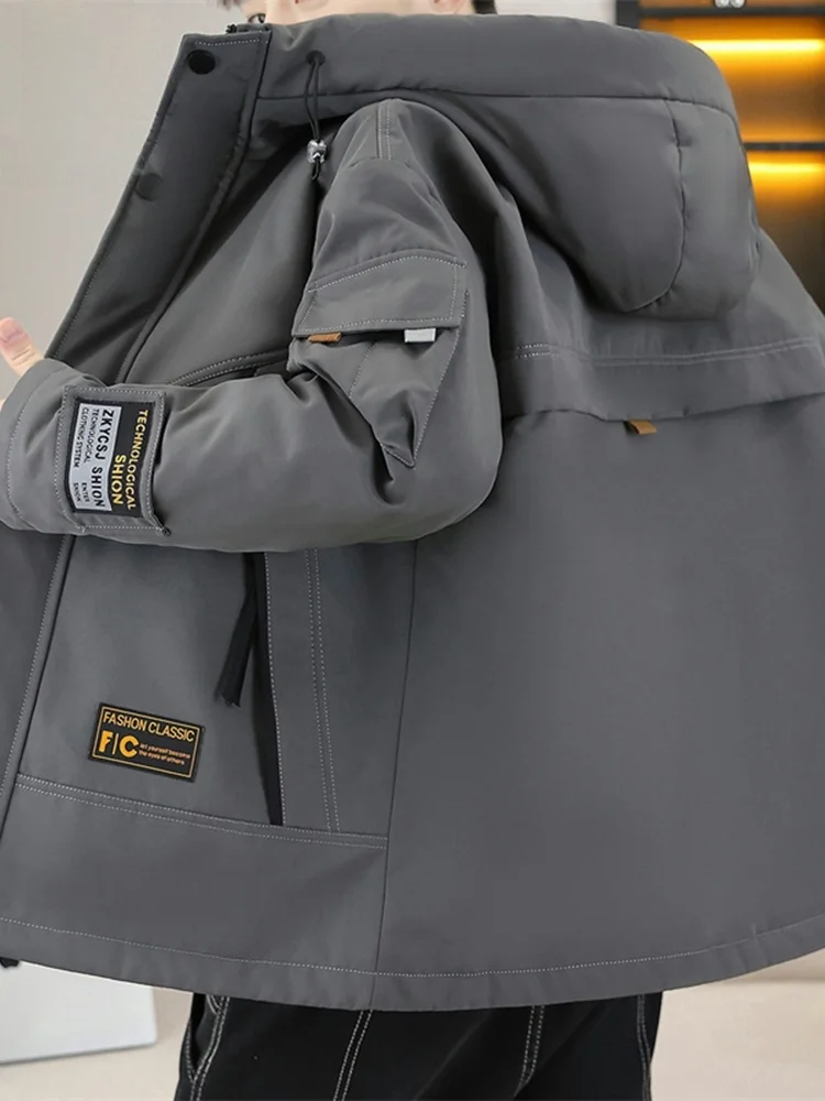 

Men's Cotton Jaet Hooded Workwear Faionable Winter Coat Long Sve Zipper Closure Color Warmth Casual Sle