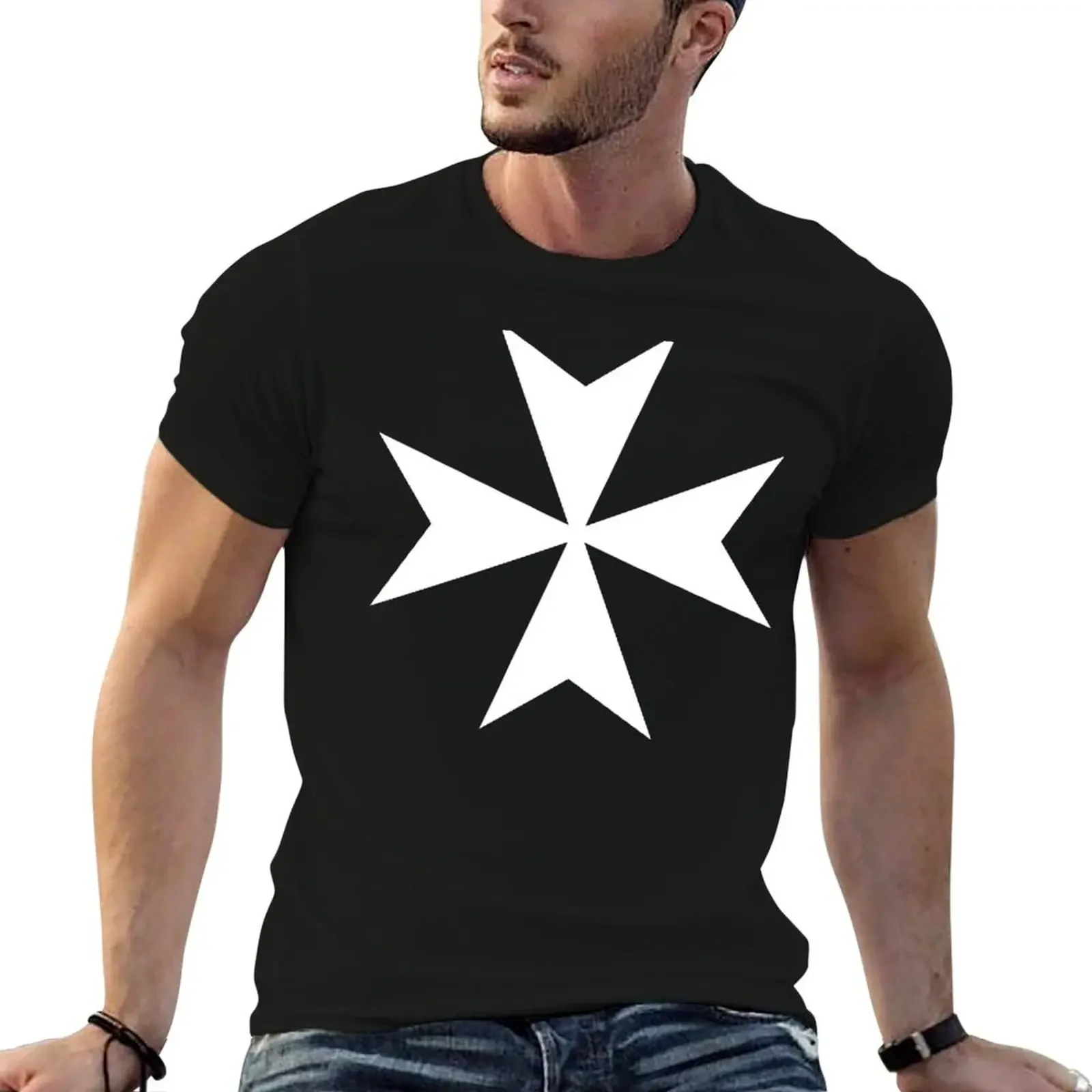 Knights Hospitaller Cross T-Shirt korean fashion summer tops customs men t shirt