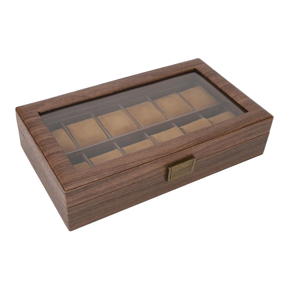 Elegant Walnut Wood Watch Box Transparent Dustproof Watch Case 12 Slots Display Case Daily Organize