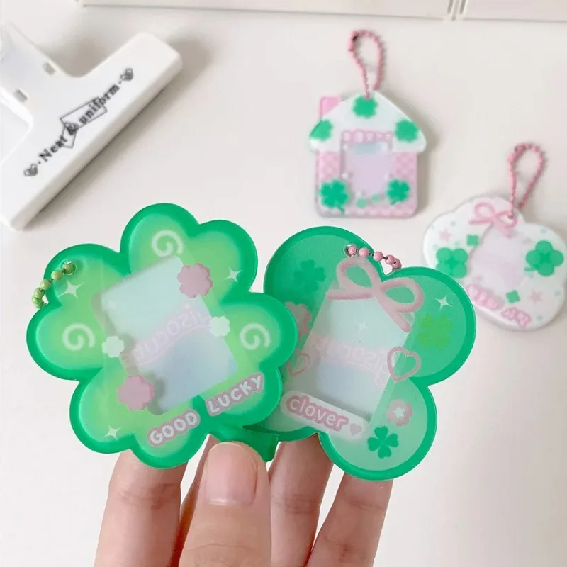 Four leaf clover card holder, student one inch ID photo decoration pendant, keychain, photo frame protection card holder image 5