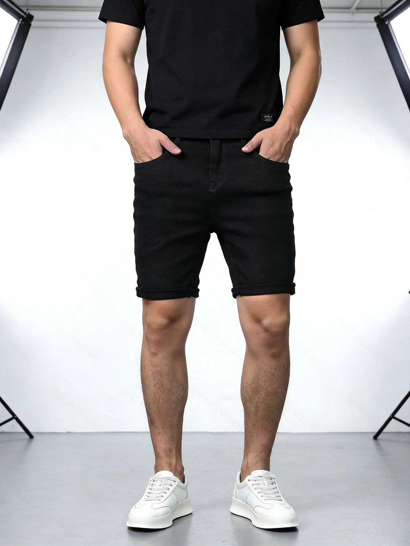 

Men's Skinny Black Jorts Slim Fit Jeans For Man Y2K Drip Street Fashion Outfit