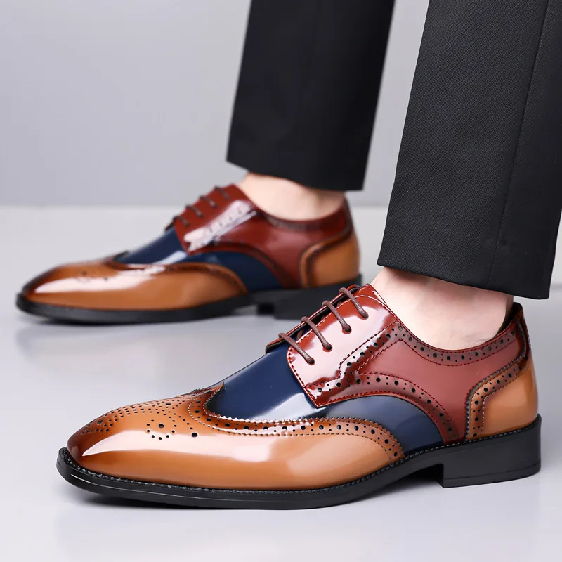 Designer Men's Block Pointed Toe Dress Shoes Male Fashion Wedding Party Dance Leather Shoes Large Size 38-48 Formal Footwear