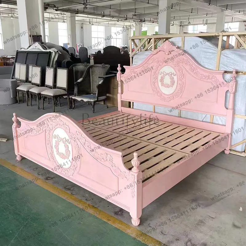European style, simple single bed, all solid wood little girl bed