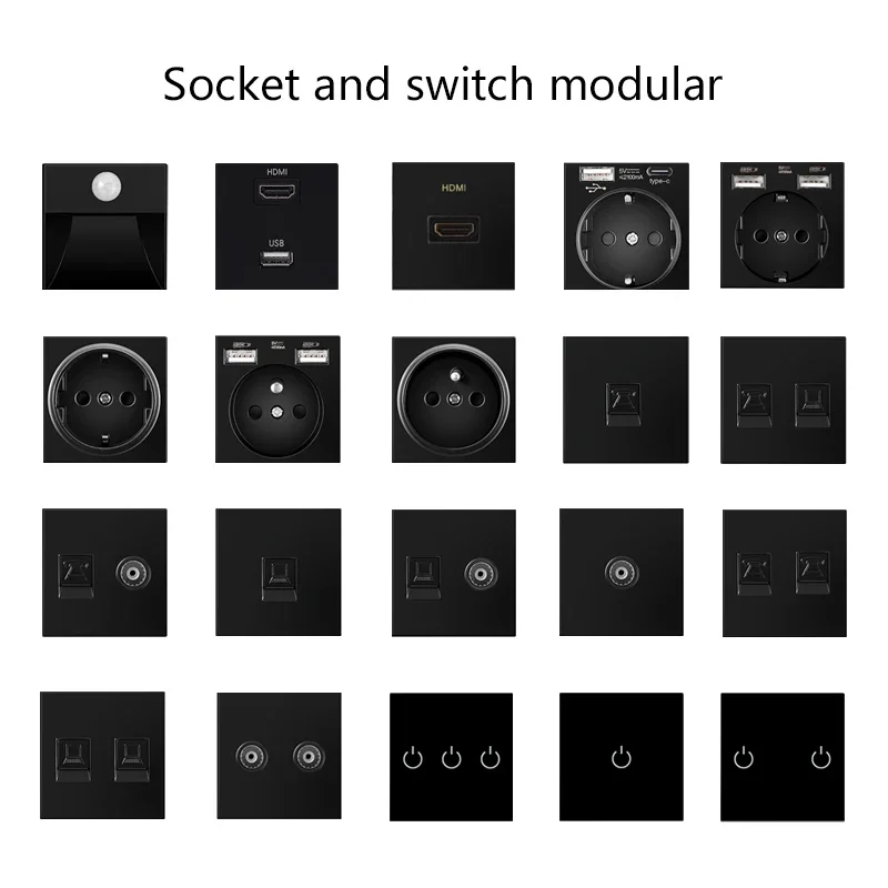 UBARO EU Standard Tempered Luxury Crystal Glass Panel Wall Socket Power Outlet Electrical Usb Type C 5V 2100mA  Ac110-250V 16A