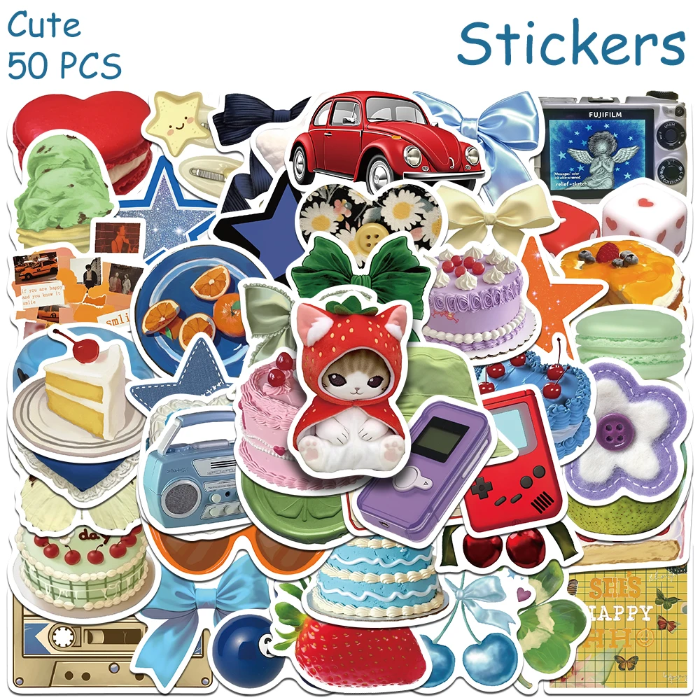 50 قطعة الكرتون لطيف عنصر ملصقات الشارات للهاتف سجل القصاصات المحمول الغيتار DIY الكتابة على الجدران ملصقات الجمالية الهدايا الإبداعية #2