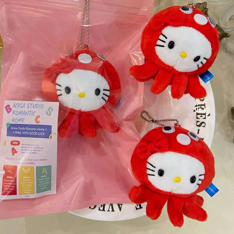 Llaveros de muñecos de pulpo de peluche Kawaii Hello Kitty, lindos colgantes de gato de pulpo, accesorios para mochila de dibujos animados para niñas, regalos