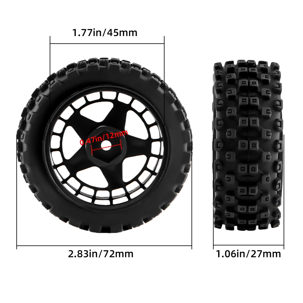 DashRC RC Crawler Tire and Wheel Set with 12mm Hex Hub Rubber Tires for 1/12 MN-D90, MN-99S (Glue Required)