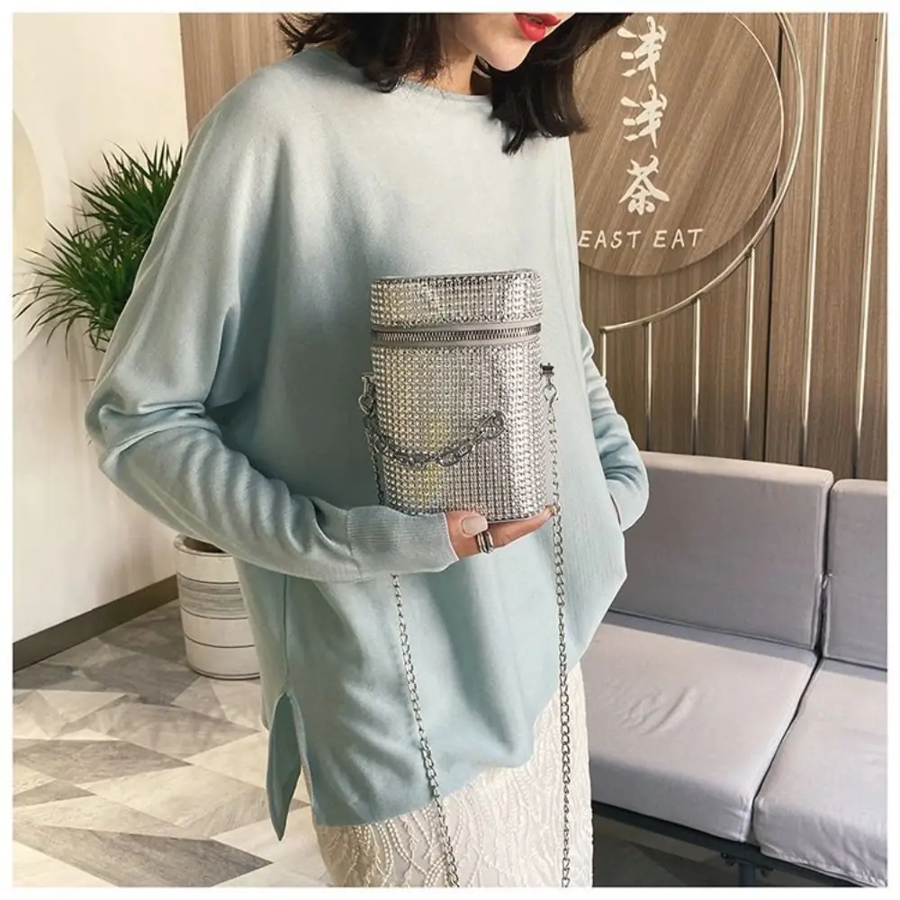 Bolso de hombro con diamantes de imitación duraderos para mujer, bolso cruzado pequeño de PU, bolso de mano