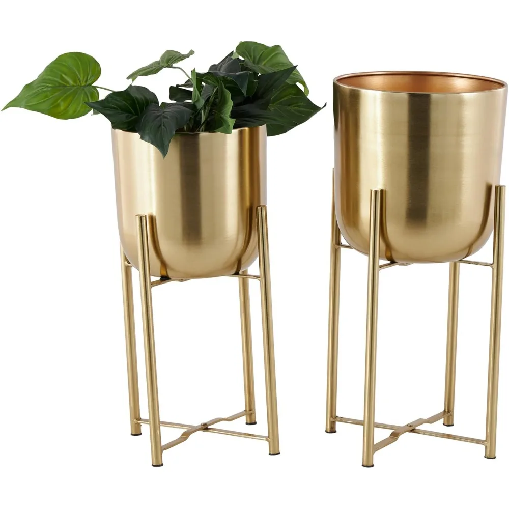 

CosmoLiving by Cosmopolitan Metal Indoor Outdoor Planter Dome Large Planter Pot with Removable Stand, Set of 2 Planters 19", 22"