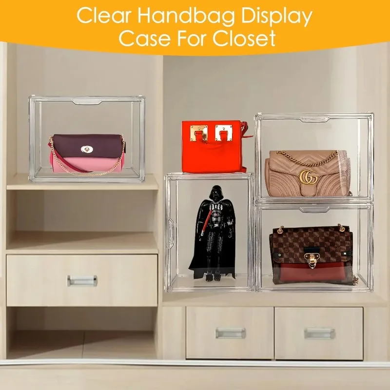 6Pack Purse Organizer For  Organizer Box With Magnetic Door Stackable Closet Clear Acrylic Display Case Handbag Storage