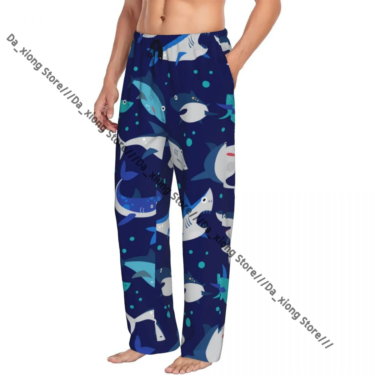 Shark Cartoon Seafish With Sharp Teeth Mens Pajamas Pyjamas Pants Lounge Pants Sleep Bottoms