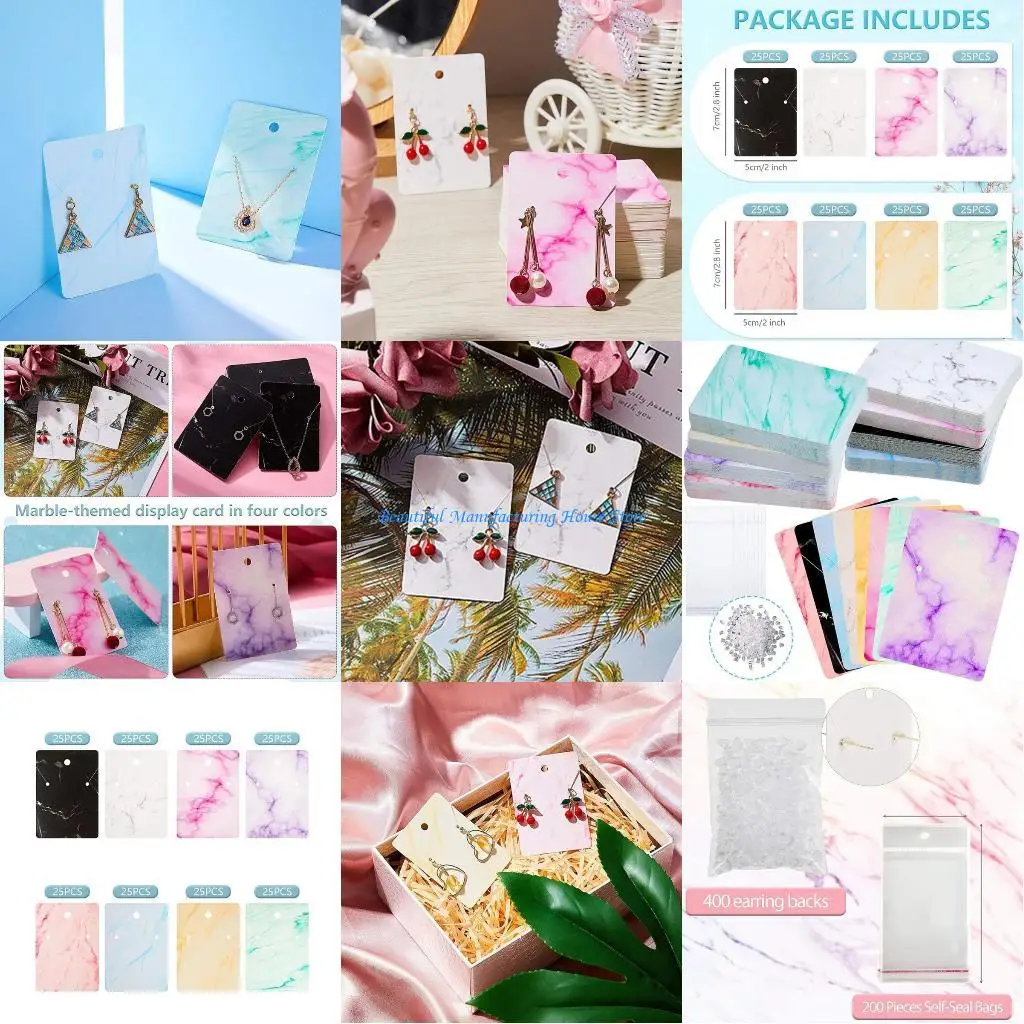 

E56A Мраморный дизайн Серьги Держатель для карточек Пустая бумага Теги Показ вешалка